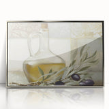 Mid-century modernist art featuring an array of colorful fruits on a silver framed acrylic print.