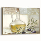 Framed canvas depicting a vintage poster of assorted fruits in muted gold and black tones.