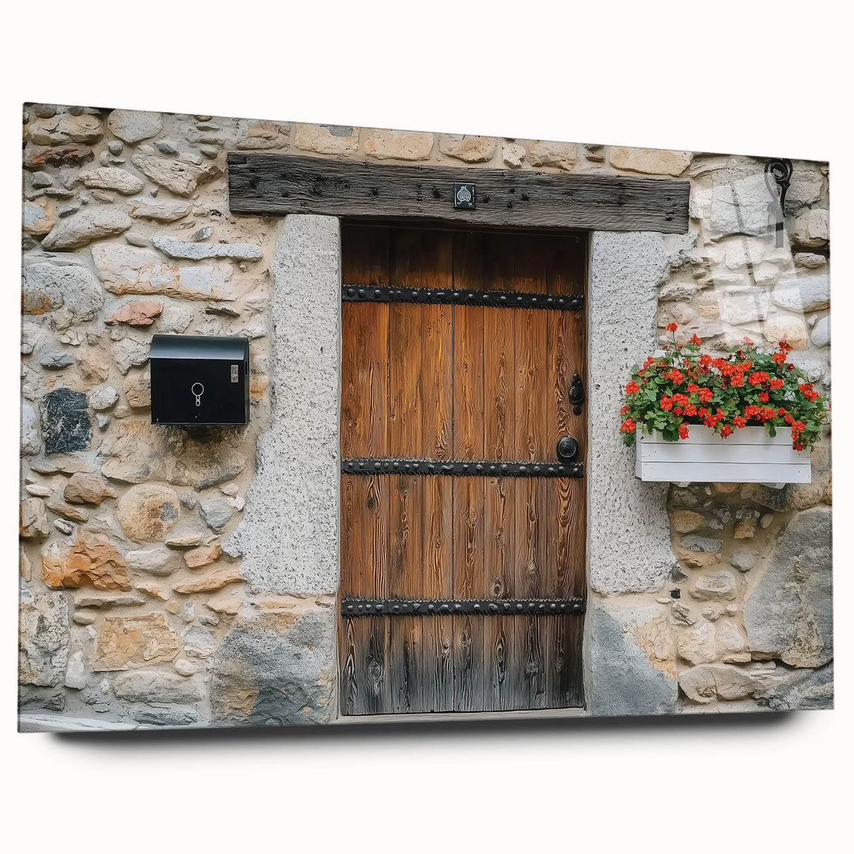 Acrylic landscape art display of a rustic barn in a serene setting, showcasing vibrant colors and intricate details, perfect for home décor.