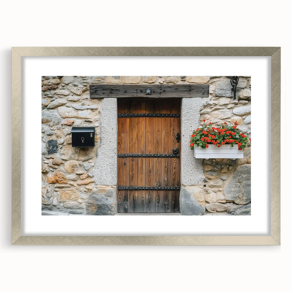 Barn frame artwork in a silver mat, showcasing a serene landscape scene with rich colors and intricate details, perfect for home decor enhancement.