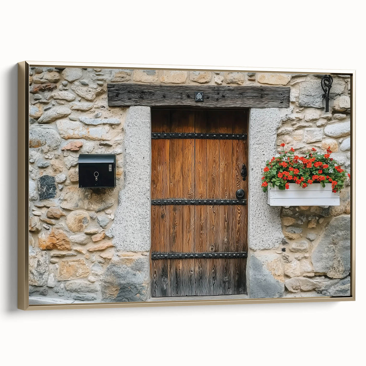 Barn landscape canvas art with a gold frame, showcasing a serene countryside scene. The artwork features vibrant colors and intricate details, perfect for home décor. Ideal for adding a touch of rustic charm to living spaces.