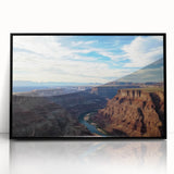 Framed acrylic artwork showcasing a stunning landscape of canyons, featuring rich earthy tones and intricate details, perfect for home decor and art enthusiasts.