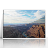 Framed acrylic artwork depicting vibrant canyons in a landscape setting, featuring rich earth tones and intricate details, perfect for enhancing home decor.