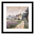 Landscape wall art featuring a serene countryside scene, framed in elegant black with a white mat, ideal for enhancing home decor or office spaces.