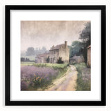Landscape wall art featuring a serene countryside scene, framed in elegant black with a white mat, ideal for enhancing home decor or office spaces.
