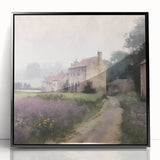 Framed acrylic wall art depicting a serene countryside landscape with lush greenery and a clear blue sky, featuring a sleek black frame for modern decor.