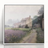 Framed acrylic wall art depicting a serene countryside landscape with vibrant green fields, blue skies, and a tranquil atmosphere, perfect for home decor.