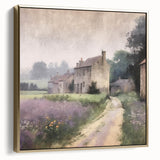 Framed landscape wall art showcasing a serene countryside scene with lush greenery and golden sunlight, accented by silver and gold tones for a modern touch.