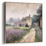 Framed landscape wall art depicting a serene countryside scene, featuring rolling hills and vibrant greenery, with a sleek silver frame enhancing its elegance. Ideal for adding a touch of nature to home decor.