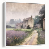 Framed landscape wall art depicting a serene countryside scene with rolling hills and lush greenery, displayed from a side view against a white background.