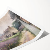 Landscape wall art print showcasing a serene countryside scene with rolling hills and vibrant greenery, rolled and packaged in a protective tube for easy shipping.