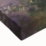 Close-up of a stretched canvas wall art depicting a vibrant countryside landscape, featuring lush green fields, rolling hills, and a serene sky, ideal for home decor.