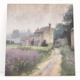 Stretched canvas wall art depicting a serene countryside landscape, featuring lush green fields and a vibrant blue sky, ideal for enhancing home decor.