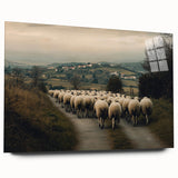 Vibrant acrylic landscape artwork showcasing a picturesque countryside view, featuring lush green fields and rolling hills, displayed elegantly in a glass frame.