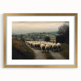 Elegant gold-framed landscape artwork showcasing a serene countryside scene, complete with a white mat for added depth, perfect for enhancing home décor.