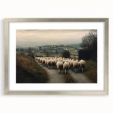 Silver-framed landscape artwork featuring a vibrant countryside scene with lush greenery and rolling hills, elegantly matted for a refined presentation. Ideal for enhancing home decor with natural beauty.