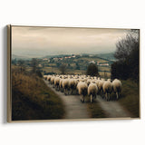 Framed canvas artwork showcasing a serene countryside landscape with vibrant greenery and a golden frame, ideal for home decor and enhancing interior aesthetics.