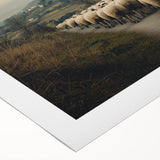 Landscape scene on rolled canvas depicting a serene countryside view with rolling hills, vibrant greenery, and a clear blue sky, ideal for home decor.