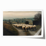 Scenic countryside landscape rolled print showcasing vibrant green hills, a bright blue sky, and soft white clouds, elegantly packaged in a protective cardboard tube.