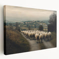 Stretched canvas artwork showcasing a serene countryside landscape with rolling hills, vibrant green fields, and a clear blue sky, ideal for home decor.