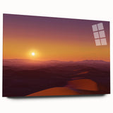 Desert landscape acrylic glass artwork showcasing vibrant colors and intricate details, presented in a side view without pins, perfect for modern home decor.