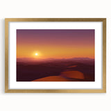 Desert landscape framed in elegant gold with a white mat, showcasing warm earthy tones and intricate details, perfect for home decor enthusiasts.