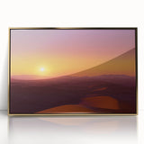 Framed acrylic artwork depicting a vibrant desert landscape with golden hues, showcasing cacti and mountains, perfect for modern home decor.