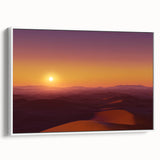 Framed canvas artwork showcasing a serene desert landscape with vibrant colors and intricate details, presented in a sleek white frame, ideal for home decor.