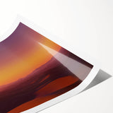 Desert landscape rolled canvas print showcasing vibrant hues of orange and blue, featuring textured details and packaged securely in a protective cardboard tube.