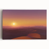 Desert landscape stretched canvas artwork showcasing vibrant orange and yellow hues of a sunset over sand dunes, perfect for warm-toned home decor.