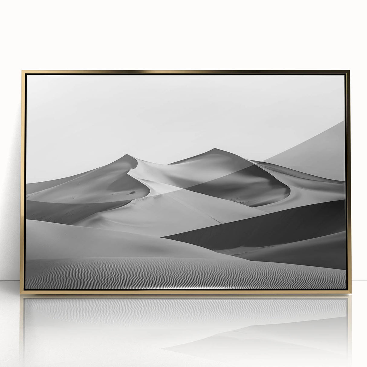 Framed acrylic artwork depicting serene golden sand dunes, showcasing intricate texture and warm tones, ideal for modern home decor or office spaces.