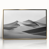 Framed acrylic artwork depicting serene golden sand dunes, showcasing intricate texture and warm tones, ideal for modern home decor or office spaces.
