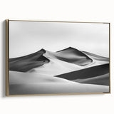 Framed canvas artwork showcasing a stunning desert landscape with golden dunes, highlighting intricate textures and warm tones, perfect for home decor.
