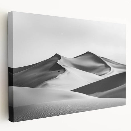 Stretched canvas artwork showcasing vibrant desert dunes with warm hues of orange and yellow, perfect for modern home decor and enhancing interior aesthetics.
