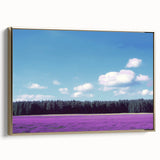 Framed canvas art depicting a serene landscape featuring golden fields under a clear blue sky, showcasing vibrant colors and a modern design, perfect for home decor.