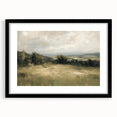 Black framed landscape art print with a white mat, showcasing a serene mountain scene, ideal for modern home decor and enhancing interior aesthetics.