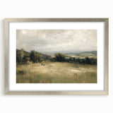 Silver-framed landscape art print with a white mat, showcasing a serene nature scene, perfect for home decor. Ideal for adding a modern touch to any room.