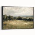 Framed canvas artwork featuring a stunning landscape design with vibrant colors and intricate details, displayed in a sleek black frame, perfect for enhancing home decor.