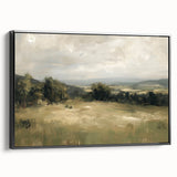 Framed canvas artwork featuring a stunning landscape design with vibrant colors and intricate details, displayed in a sleek black frame, perfect for enhancing home decor.