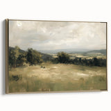Framed canvas artwork showcasing a stunning landscape design with rich gold accents, perfect for enhancing interior decor. The side view highlights the elegant frame and textured finish, ideal for modern homes or offices.