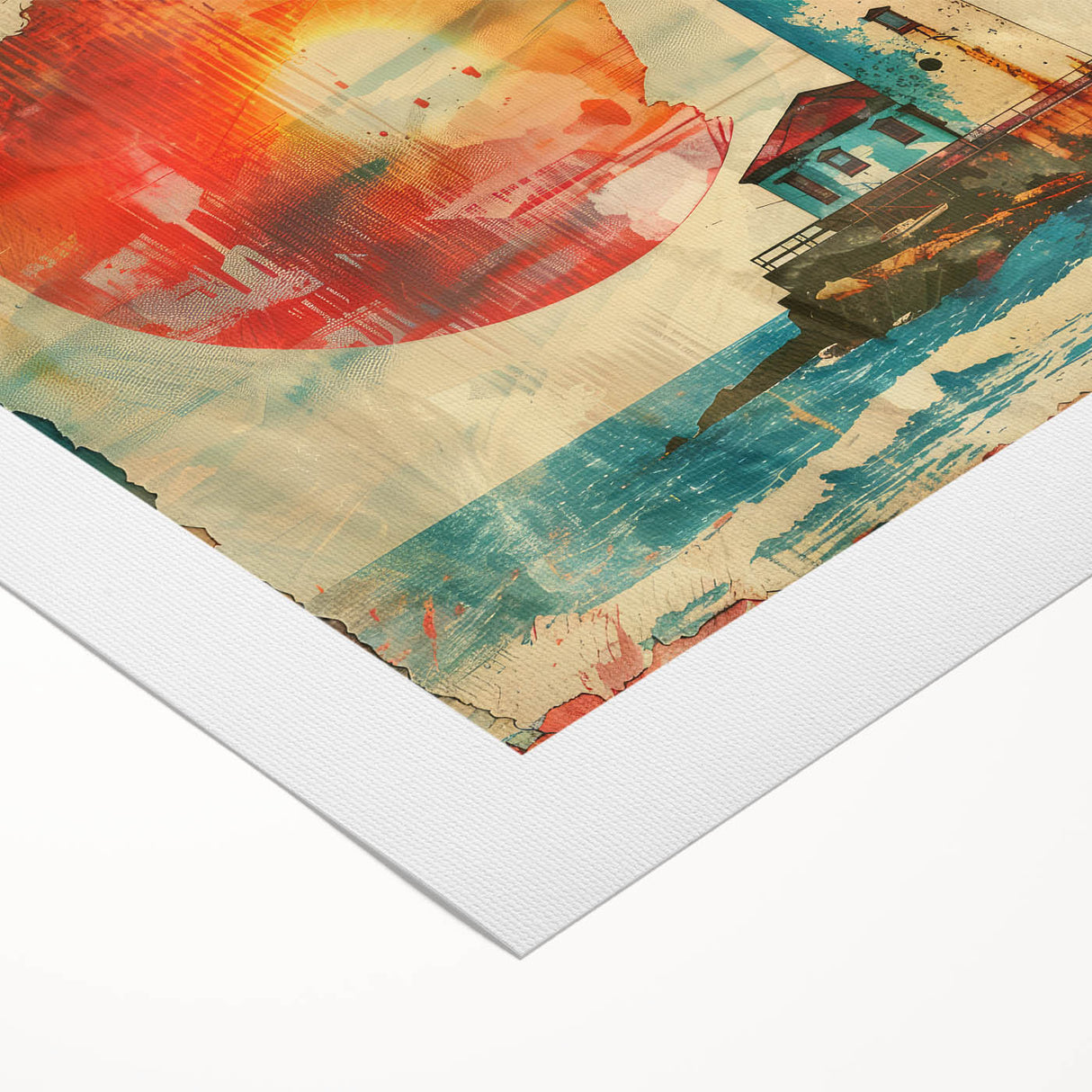 Lighthouse wall art on rolled canvas, depicting a vibrant coastal scene with a dramatic sky and crashing waves, perfect for nautical-themed decor.
