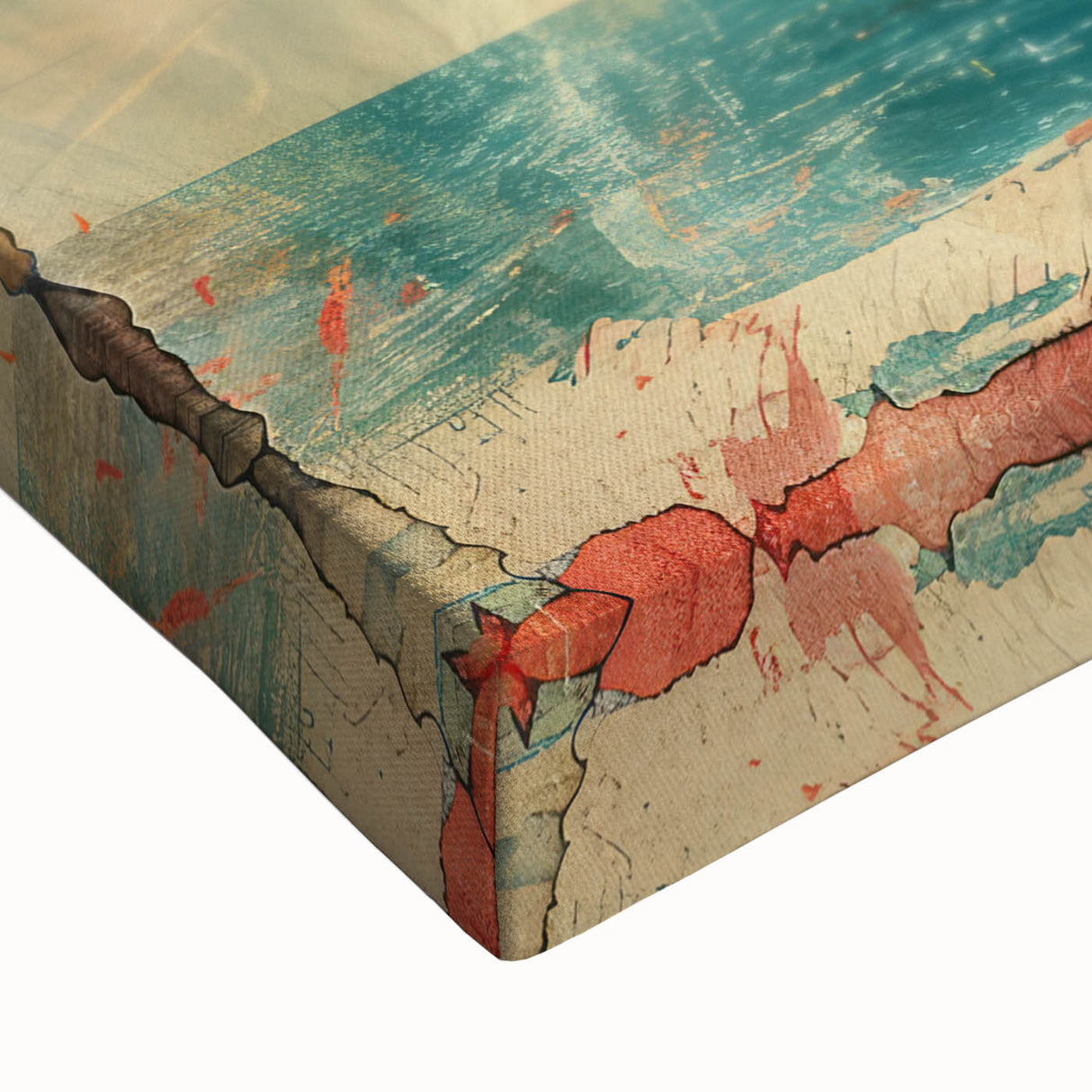 Close-up of a vibrant lighthouse wall art design on stretched canvas, showcasing intricate details and bold colors, perfect for coastal-themed decor.