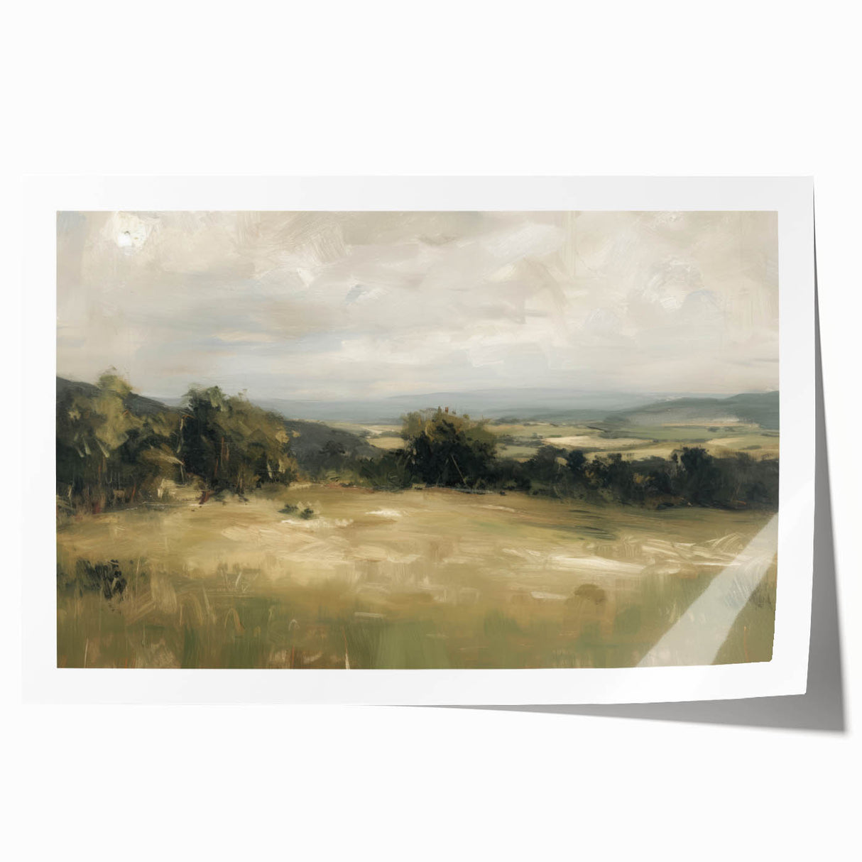 Vibrant rolled print showcasing a serene landscape with lush greenery and a tranquil river, packaged securely in a protective cardboard tube for easy display.