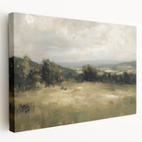 Stretched canvas artwork showcasing a vibrant landscape design with rich colors, viewed from the side, ideal for home decor and artistic enhancement.