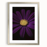 Textured abstract art print of close-up florals in muted green and white, framed in silver, suitable for bedroom decor.