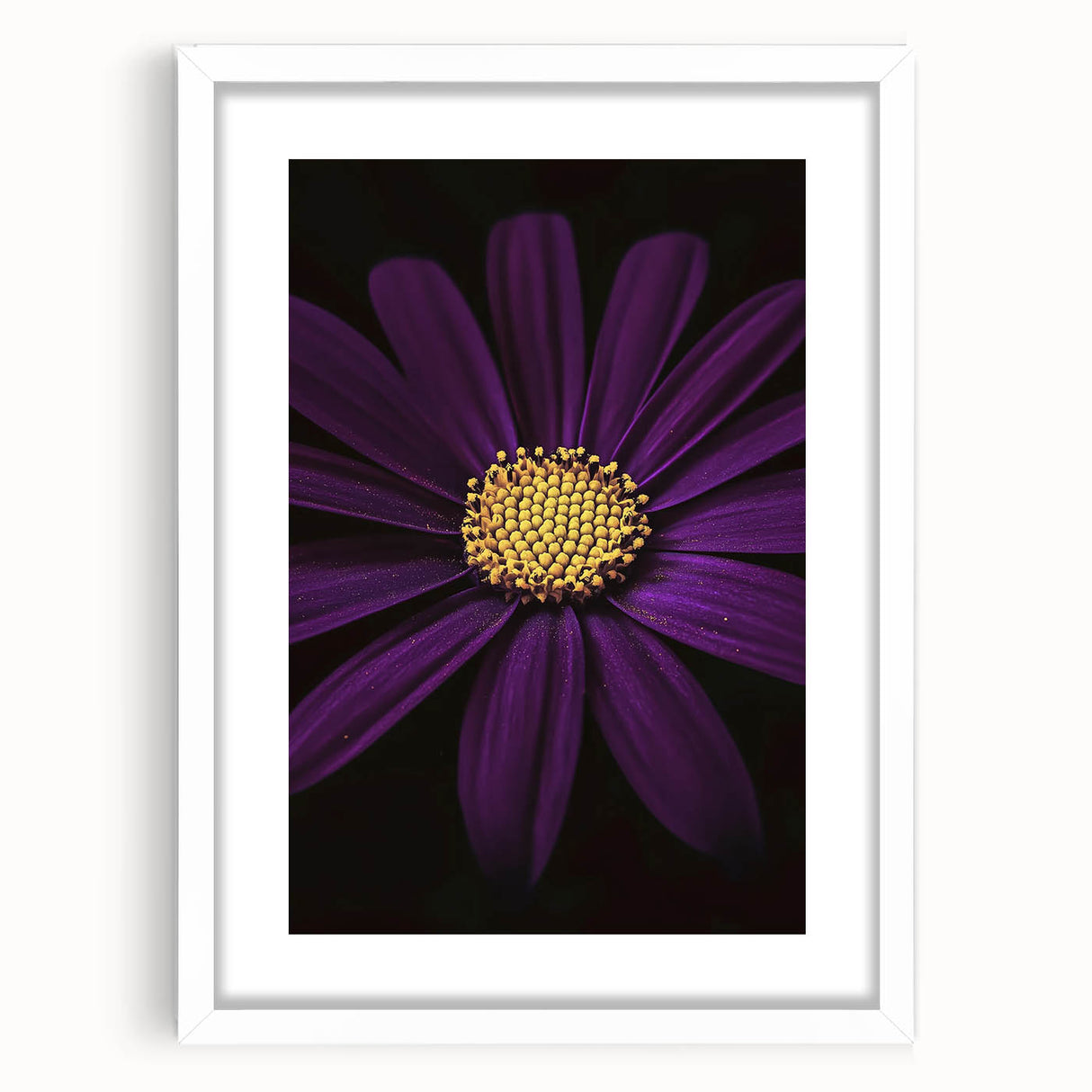 Abstract art print of floral patterns in soft pink and green shades, framed in white, suitable for dining room or bedroom.
