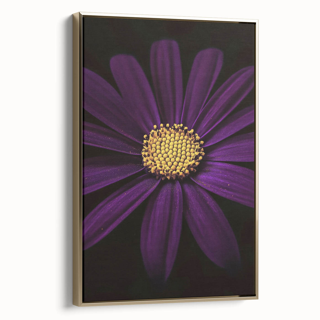 Framed canvas depicting a vintage-style landscape painting with black and gold tones, ideal for bedroom wall art.