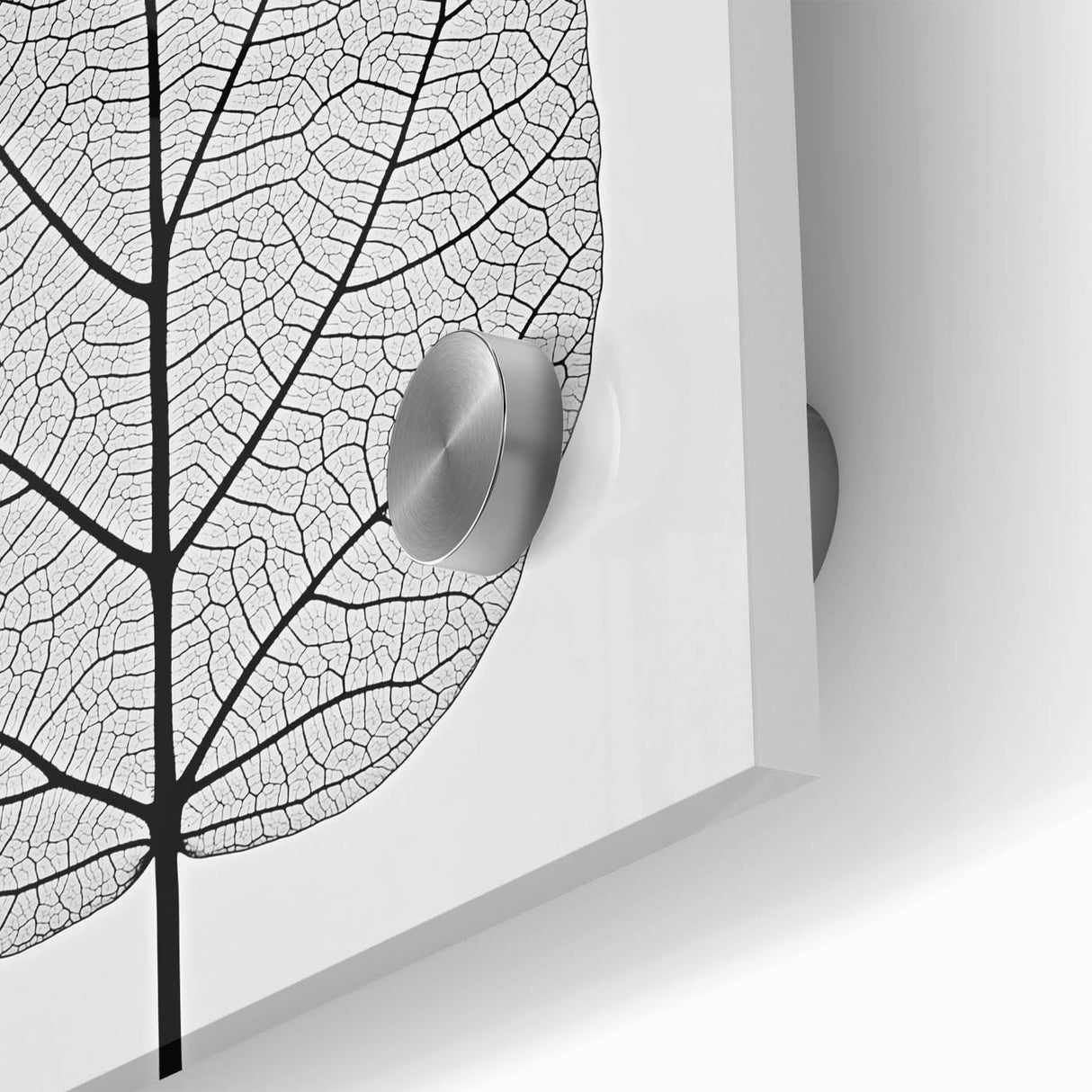Close-up of leaves with a dewy texture on acrylic glass, featuring green and yellow tones, ideal for dining room art.