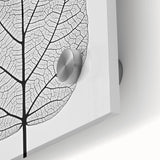 Close-up of leaves with a dewy texture on acrylic glass, featuring green and yellow tones, ideal for dining room art.