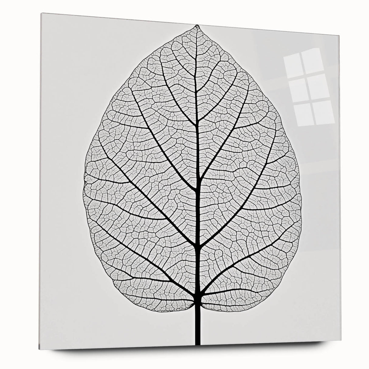 Large abstract wall art featuring close-up of leaves in green and yellow tones on acrylic glass.